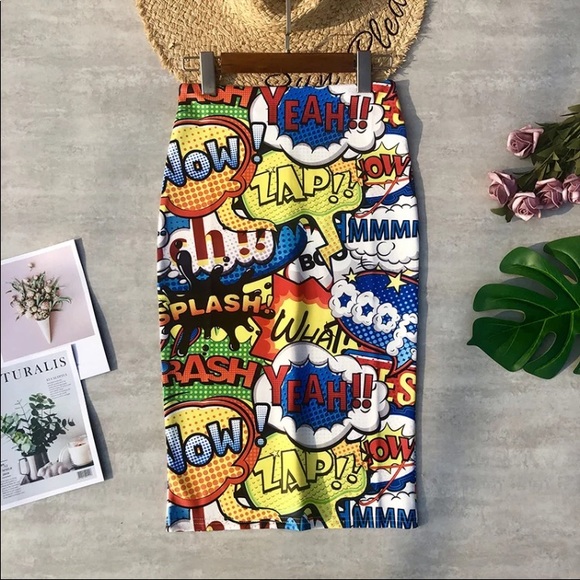 Vibrant Comic Print Pencil Skirt - Picture 1 of 3